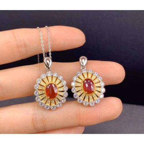 Natural ruby set, simple and practical, ring necklace, womens party wear must-have jewelry, 925 sterling silver