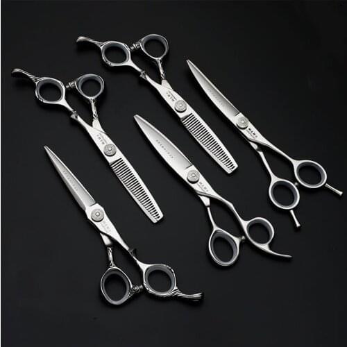 6 Professional Hair Salon Structure Scissors Set Cutting Barber Haircut Thinning Shear Scissors Hairdressing Hair Tools Scissors