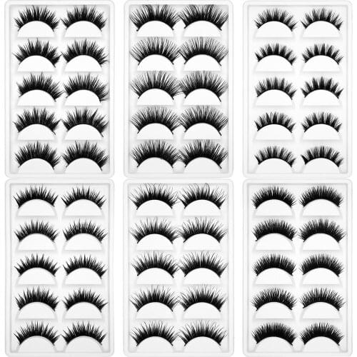 Kimcci 5pairs Natural Long 3D Mink Eyelash Fashion Cruelty Free Eyelashes Handmade Reusable Lashes Popular Makeup Fake Cilias