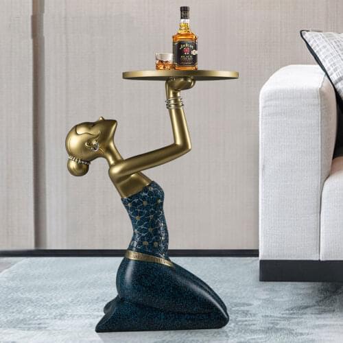 Nordic Modern Home Decoration Statue Resin Kneeling Girls Figurine Storage Tray Floor Stand Figurine Living Room Decor Sculpture