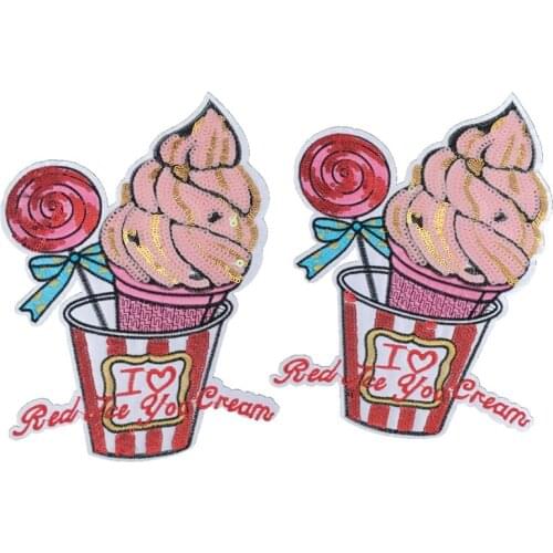 2019 New Red Lollipop Ice Cream Sequined Sew on Iron on Patches for Clothes Bags DIY Sewing Embroidery Appliques 2 pieces/lot
