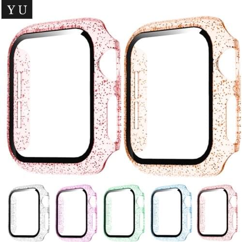New Full cover for Apple Watch series 5 4 3 2 flash Plastic bumper hard frame case with glass film for iWatch screen protector