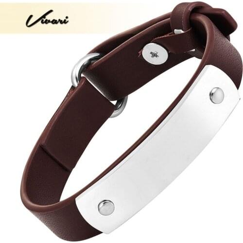 Vivari Original Genuine Soft Leather Bracelet for Men Stainless Steel Buckle Bangle Men Comfort Wear Wristband Easy Clasps