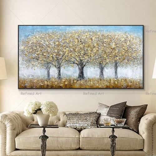 Palette Knife Gold Money Tree Painting Modern Landscape Handmade Oil Painting On Canvas Wall Art Picture for Home Office Decor