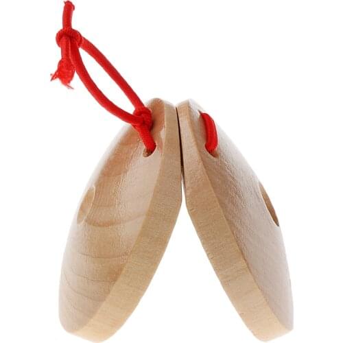 A Pair Wooden Castanets Wood Percussion Flamenco Musical Instrument