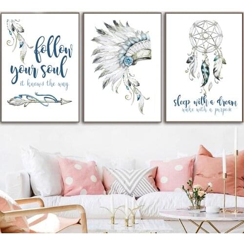Tribal Follow Your Soul Dream Quotes Canvas Painting Boho Nursery Posters and Prints Wall Art Pictures for Bedroom Home Decor