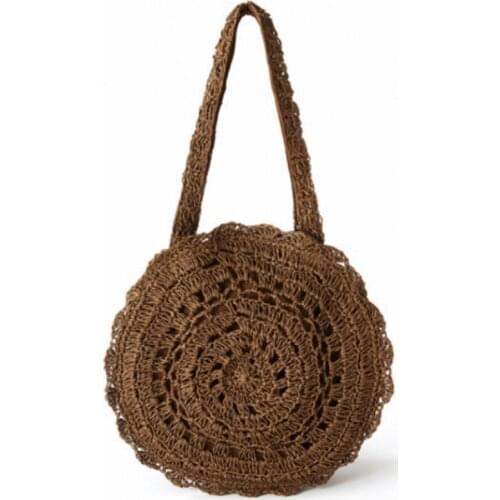 Summer Rattan Shoulder Bags Handmade Knitted Travel Big Totes Bag 2021 New Bohemian Straw Bags for Women Circle Beach Handbags