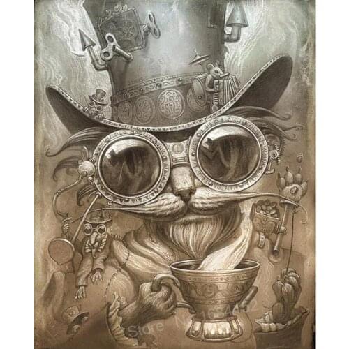 Full Needlework square Diamond Painting Cat Steampunk Cross Stitch Kit 5d Diamond Embroidery DIY Diamond Mosaic Crafts gift