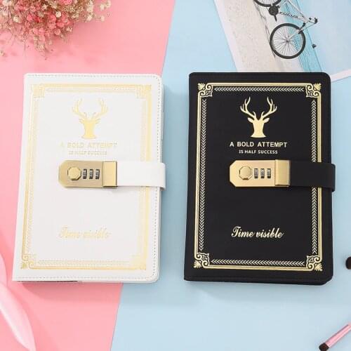 A5 Elk pattern Retro Notebook Password Book with Lock Unicorn School Office Thicken Stationery Journal Personal Diary Gift box