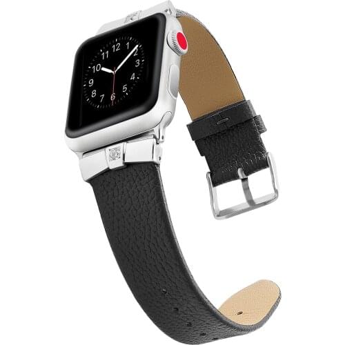 Luxury Metal Diamond + Leather Strap for Apple watch 6 5 4 SE 44mm 40mm Replacement bracelet strap for iwatch 3 38mm 42mm band