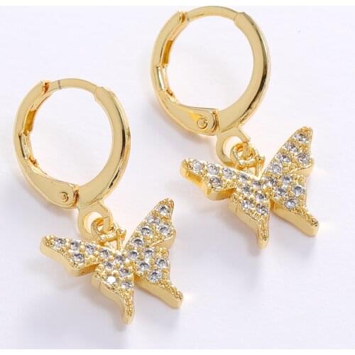 LUALA Fashion Cute Butterfly Small Hoop Womens Earring AAA Zircon Gold Color Animal Sweet Colorful Girls Jewelry No Fade
