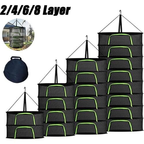 1Pc 2/4/6/8 Layers Herbs Drying Net Outdoor Indoor Zipper Hanging Basket Folding Dryer Bag Mesh for Buds Beans Flowers Clothes