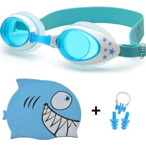 Swim Goggles Caps Ear Plug Protect Anti Fog Glasses Boy Girl Baby Professional Silicone Shark Pool Hat