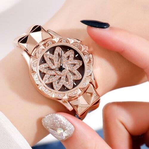 Bling Bling Watch for Women Different Luxury Brand Watch Ladies Korean-Style Fashion Rotating Diamond Wristwatch Female Gift