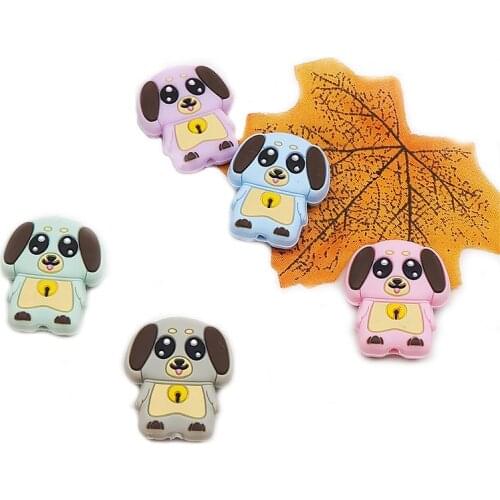 Chenkai 50PCS BPA Free Silicone Dog Teething Beads Baby Animal Teething Gifts For Baby Chewable Pacifier Teether Toy Accessories