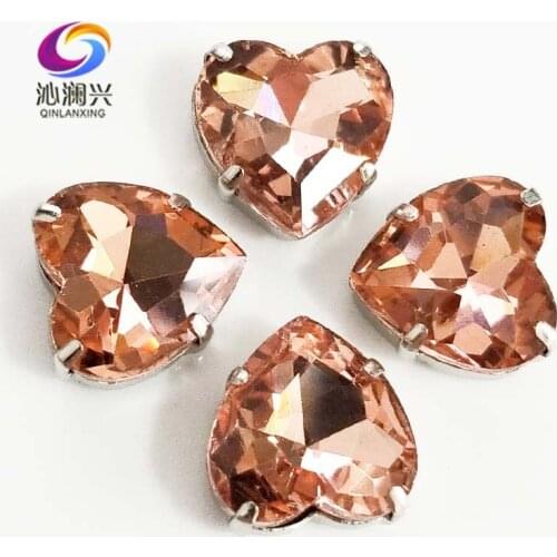 Water red heart shape top quality Glass Crystal claw rhinestones,sew on stone with holes for Diy Clothing accessories SWH08