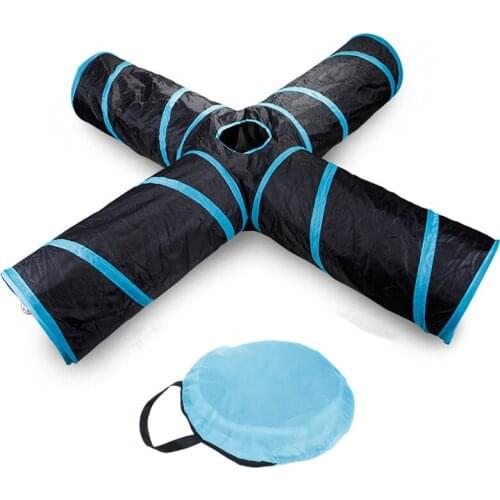 Sound paper four-way Pet Tunnel Cat Play Tunnel Foldable 5 Holes Cat Toy Cat Tunnel with ball pet tent nest trainning supplies