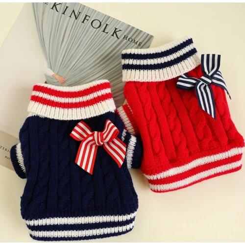 College style Small Dog Cat Knited Sweater Jumper with Bow Design Puppy Hoodie Winter Warm Clothes Apparel