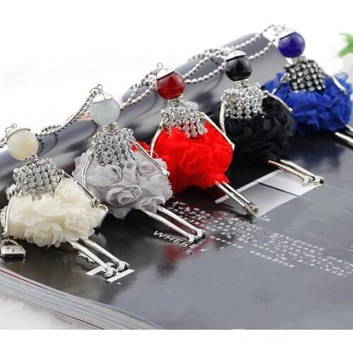 New Fashion Rose Flower Doll Necklace Rhinestone Womens Sweater Chain Cute Girls Long Necklace Jewelry Female Accessories Bijoux