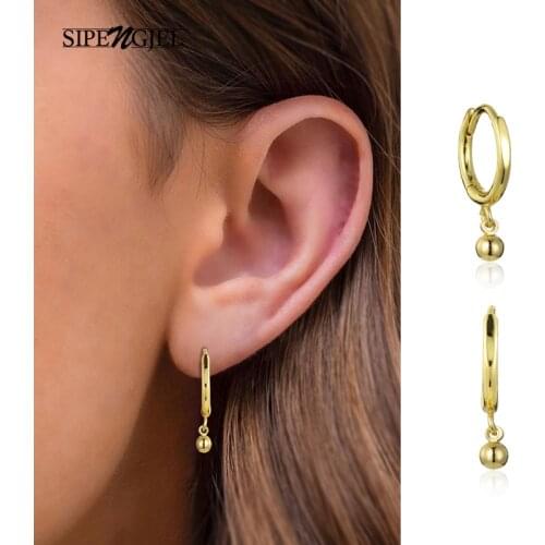 SIPENGJEL Fashion Stick Bead Hoop Earrings Small Round Ball Pendant Earrings For Women Party Prevent Allergy Jewelry