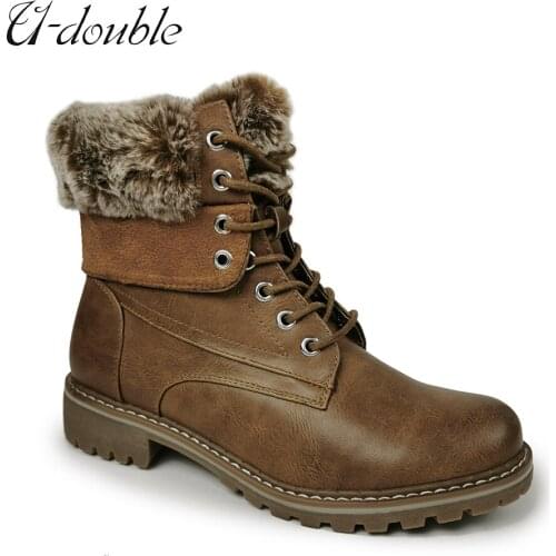 U-DOUBLE 2020 Women Boots Winter Snow Boots Female Casual Boots Platform Keep Warm Winter Boots With Thick Fur Motorcycle boots