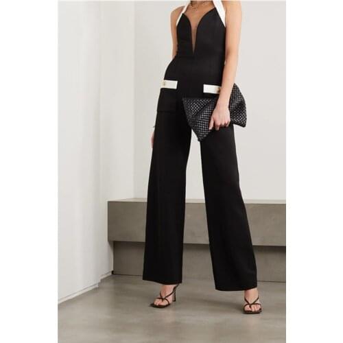 New Summer Women Sexy Designer Patchwork Halter Boot Cut Jumpsuit Bodycon High Street Celebrity Skinny Party Jumpsuit Rompers