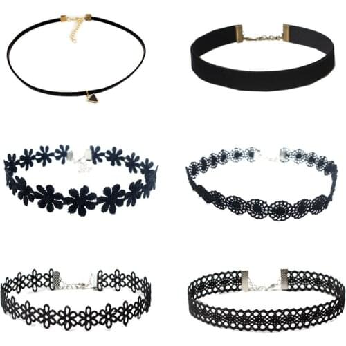 Classic Gothic Tattoo Lace Choker Women Necklace 6/5/3 Pieces Choker Necklace Set Stretch Velvet women necklace jewelry giftN001