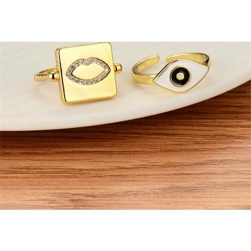 Punk Evil Eye Rings For Women Men Jewelry Vintage CZ Zirconia Lip Adjustable Ring Gold Color Aneis Couple Rings Bijoux Femme