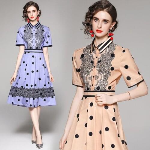 WTIANYUW New 2021 Elegant Polka Dot Shirt Dress Women Printed Single Breasted Short Sleeved Lapel Mid Length Summer Clothes