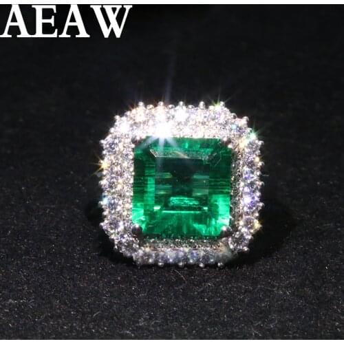 5ctw Real 18K White Gold 4ct 9mm Lab Grown Colombian Emerald with 1ct Moissanite Gemstone Wedding Rings for Women