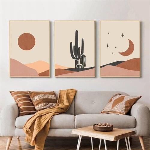 Abstract Landscape Sun Moon Wall Art Poster Desert Cactus Boho Canvas Print Painting Nordic Wall Pictures Living Room Home Decor