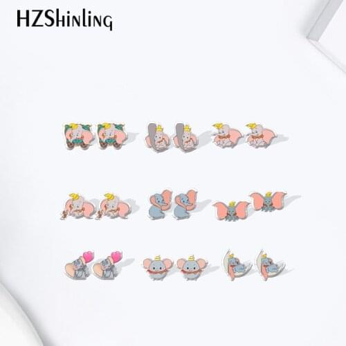 Dumbo Cartoon Anime Elephant Pattern Acrylic Stud Earrings Resin Epoxy Ear Jewelry