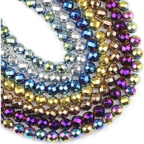 YHBZRET Natural Stone Faceted Gold Black Hematite beads 2/3/4/6/8/10mm Loose Spacer beads forJewelry bracelets Making DIY 15"