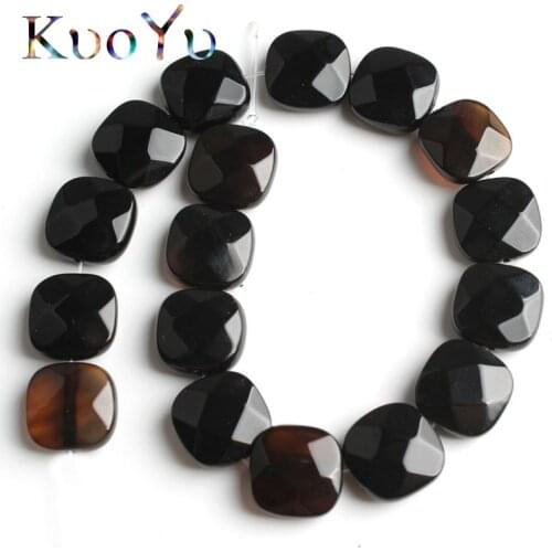 12*12mm Natural Faceted Square Black Agates Stone Beads Loose Spacer Beads For Jewelry Making DIY Bracelet Necklace 7.5"Inches