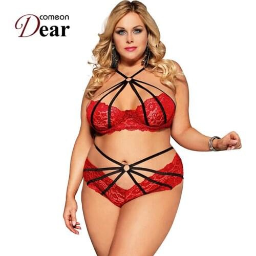 Comeondear Erotic Bras Set For Women Cross Straps Sexy Underwear Women Open Butt Ladies Lingerie Porno Lace Sexy Sets RA80577