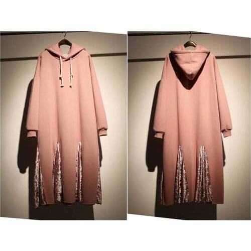 Asymmetrics Cuts Overlong Oversized Long Dress with Velvet Flared Ends Frill Pullover / Velvet Layer