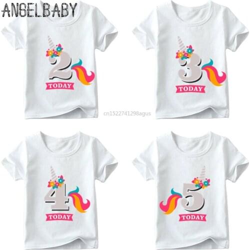 Girls Birthday Unicorn Number 1-9 Print T shirt Baby Summer White T-shirt,Kids Number 1-9 Birthday Present Cute Clothes,HKP2431