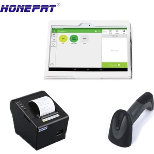 HSPOS 10 Inch Tablet Restaurant Ordering Pos Machine Cash Register Android Pos Cashier with Loyverse Scanner Thermal Printer