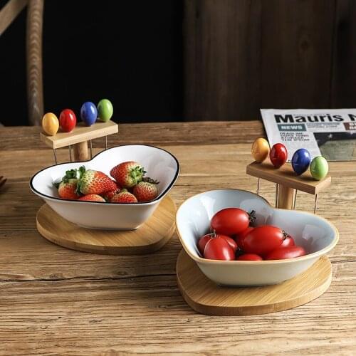Nordic Ceramic Love Heart Shaped Fruit Salad Plate Rice Bowl 40ml with Fruit Pick Home Heart Shaped Microwave Oven Baking Bowl