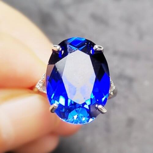 Blue sapphire ring Per jewelry 925 sterling silver 12*16mm 11ct big gemstone Fine jewelry J212101
