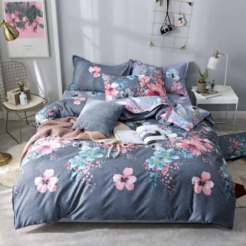 Chinese Style Blooming Flowers Pattern Bedding Set ,150x200 Duvet Cover Pillowcase 3pcs,200x200 Duvet Cover,Gray Quilt Cover