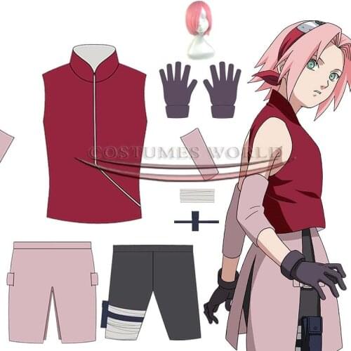 Anime Shippuuden Haruno Sakura Cosplay Costume For Girls Women Wig Halloween Costumes Sakura 2nd Generation Costumes Full Set