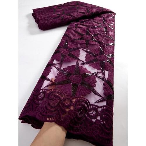 Afriacn Lace Fabric French Lace Nigeria Tulle Lace Embroidery Sequins Milk Silk Lace For Wedding Party Dresses 2.5 Yards