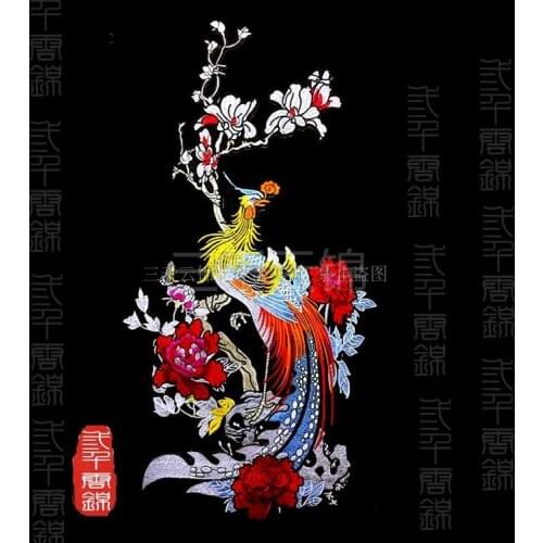 Chinese style large colour Phoenix /rose lace embroidery patches Applique for DIY dress coat