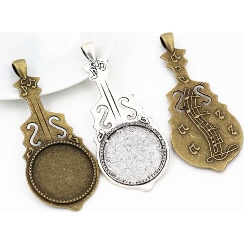 New Fashion 5pcs 25mm Inner Size Antique Silver Plated and Bronze Violin Cabochon Base Setting Charms Pendant
