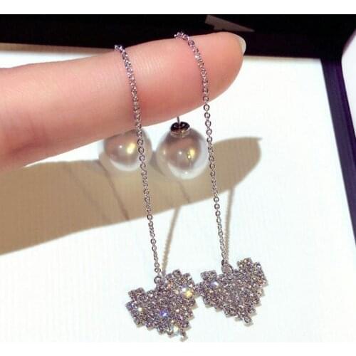 2021New Korea Stylish Love Shape Long Earrings for Women AAA Zirconia & Pearl Engagement Wedding Birthday Gift for Ladies