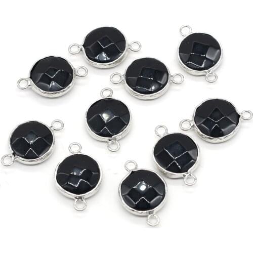 2pcs Natural Black Agates Pendant Connector Irregural Shape Pendant Connector Charms for Making Jewelry Necklace Gift 15x24mm