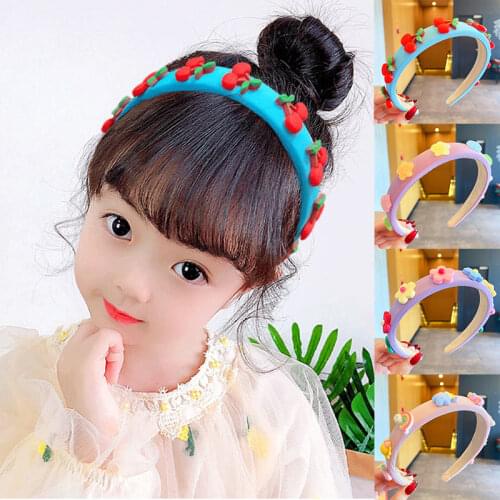 Cartoon Flower Padded Headbands Fashion Candy Color Fruit Sponge Hairbands for Girls Children Hair Hoops Bands Accessories