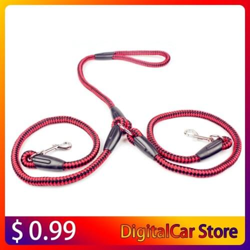 Strong Nylon Ribbon Double Dog Leash One Drag Braided Tangle For Walking Training Adjustable Size Pet Safety Traction Rope