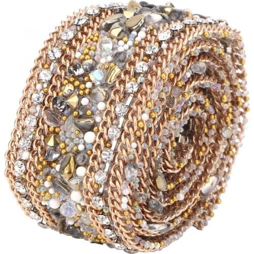 Applique Rhinestones For Clothing 2.5cm DIY Diamond Mesh Wrap Roll Crystal Rhinestones Chain Trim Ribbon Decoration